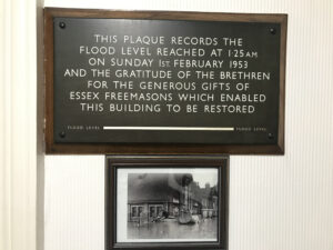 The Harwich Masonic Hall 1953 Great Flood commemorative plaque